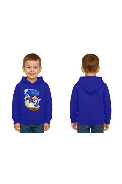 SEDİRLİ سويت شيرت للأطفال من سونيك مطبوع للجنسين، بغطاء للرأس، 3 خيوط، مزخرف