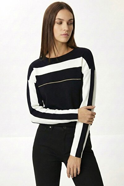 lamea Women's Crew Neck Striped Viscose Soft Knitwear Sweater Black