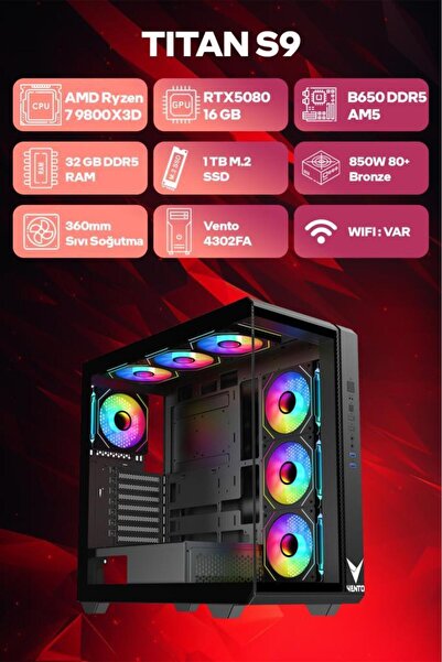 Game Garaj Titan S9 AMD Ryzen 7 9800X3D 32GB RAM 1TB SSD RTX5080 360mm Sıvı Soğutma FreeDOS Oyuncu O