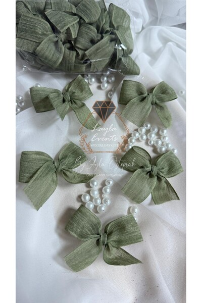 LAYLAEVENTS Keten Kurdele Hazır Fiyonk -40 Adet-HAKİ YEŞİL