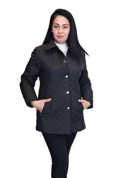 Blues Outlet Women's Square Patterned Buttoned Coat-Black