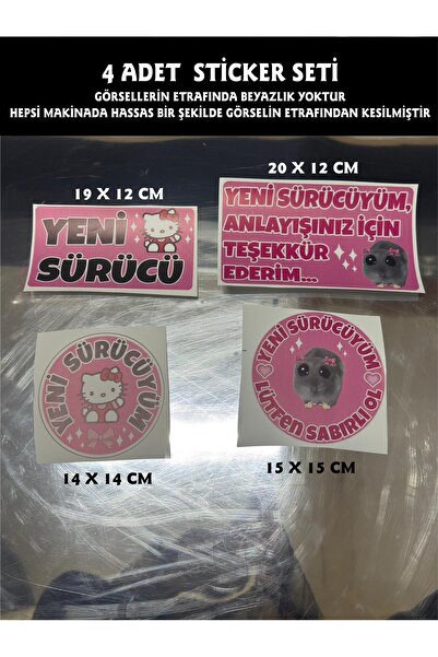 ÖZGÜL REKLAM 🌈 Acemi Sürücü Sticker / Yeni Sürücü Sticker Seti 4 Adet / Motor Sticker / Araç Sticker