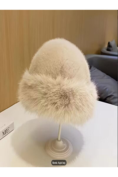 ALPCES Pălărie de damă din pluș de blană artificială bej