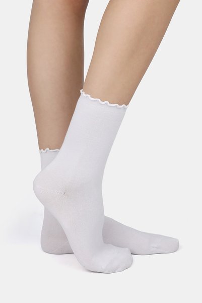 ERENART Bamboo Women's Elastic-Free White Ruffled Socks Stitch-Free Premium Socks Non-Marking Non-Crushing Socks