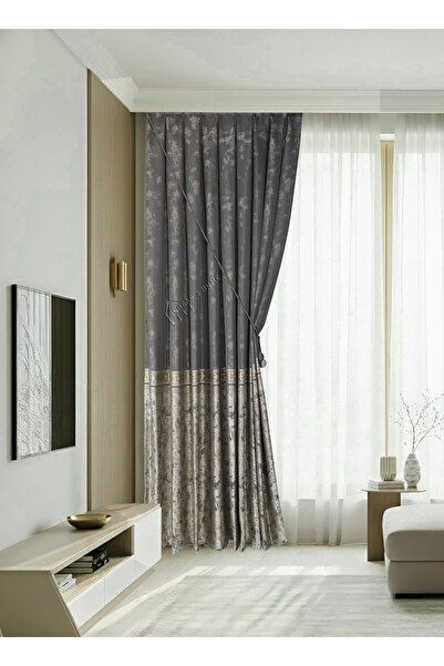 cheap's home Modern Taş Dokulu Mermer Desen Sık Pileli Pano Fon Perde