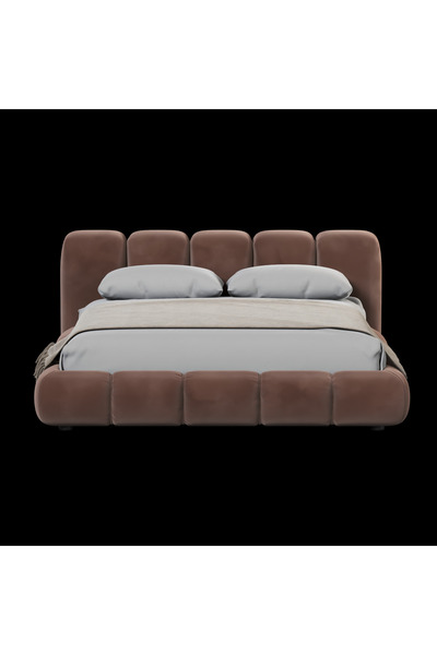 aramkhalej furnıture Fluffy Upholstered Bed Frame in Textured Bouclé Velvet C...