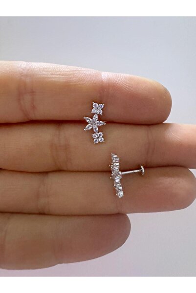 Arescollection 1 adet zirkon taşlı helix conch uyumlu piercing (önden açılan )