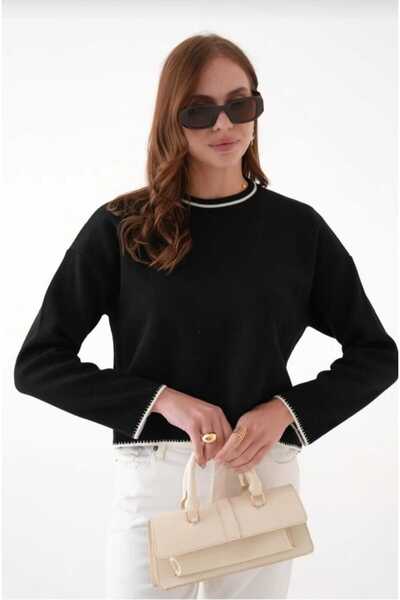 LUVON Black Crew Neck Soft Texture Women's Basic Sweater