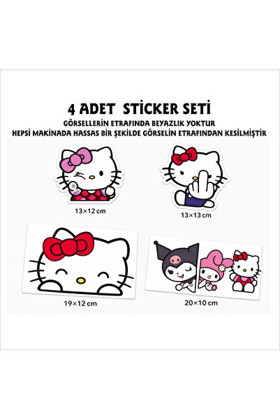 ÖZGÜL REKLAM 🌈 Hello Kitty Sticker Seti 4 Adet / Motor Sticker / Araç Sticker