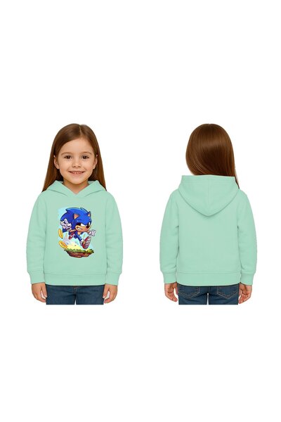 SEDİRLİ سويت شيرت للأطفال من سونيك مطبوع للجنسين، بغطاء للرأس، 3 خيوط، مزخرف