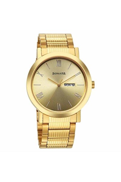 SONATA 77108YM11 Men's Watch – Champagne Dial, Yellow Stainless Steel Bracele...