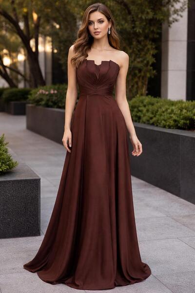 CN فستان سهرة ساتان طويل بدون أكمام بقصة كورسيه وثنيات على الصدر وتنورة واسعة