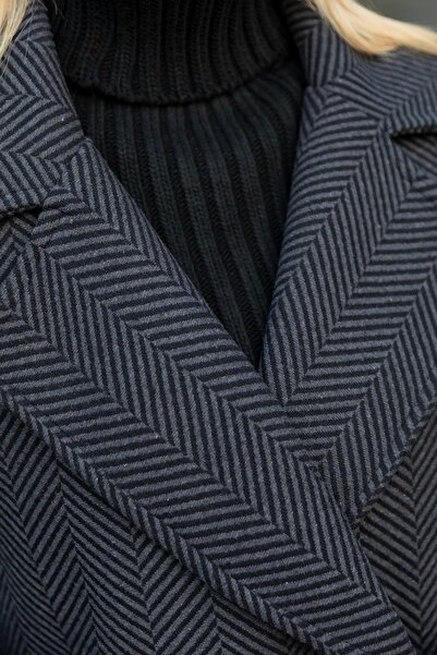 Lavanta Tekstil Palton Herringbone supradimensionat