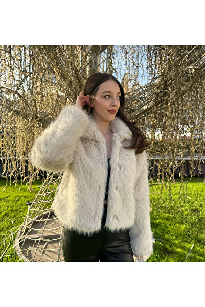 esilamoda Kadın Krem Kısa Kürk