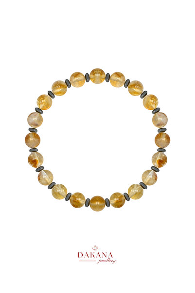 DAKANA JEWELLERY Certified Citrine and Quadrilateral Hematite Stone Men's Nat...