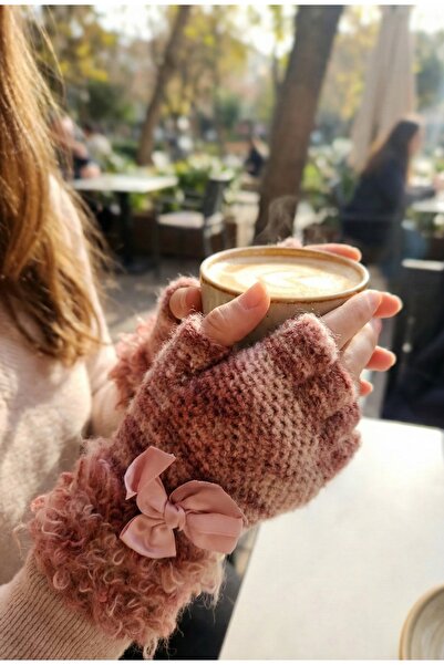 Didora Gül Kurusu Fiyonklu Parmaksız El Örgü Eldiven