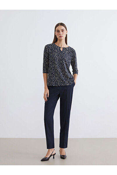 LC Waikiki Lcw Grace Navy Blue Elastic Waist Stitching Detail Women's Trousers