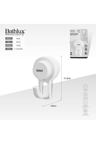 BATHLUX White Towel Hook, Suction Cup Mounted on Wall 30142