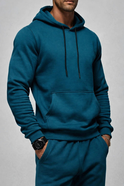 DAMGA JEANS Men's Kangaroo Pocket Mint Hooded Sweatshirt