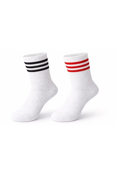 Plus Scorpion Unisex White Tennis Socks |   Striped, Cotton Long Sports Socks