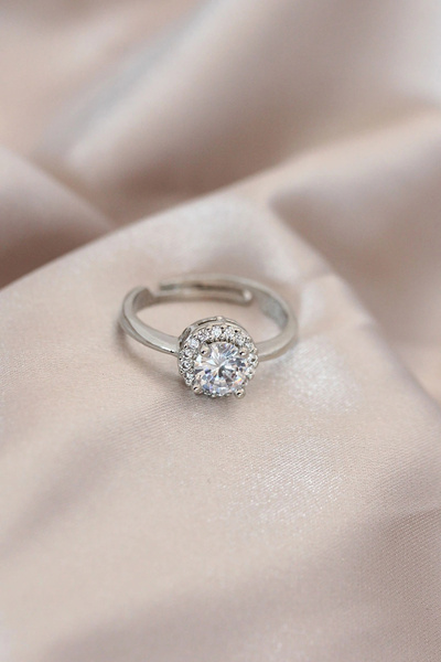 shopwave Adjustable Silver Color Metal Zircon and Crystal Stone Oval Model Ring