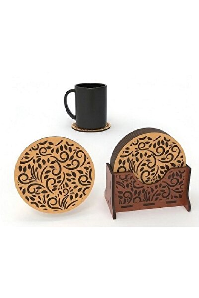 Model Lazer Kesim مجموعة حاملات أكواب خشبية مزخرفة