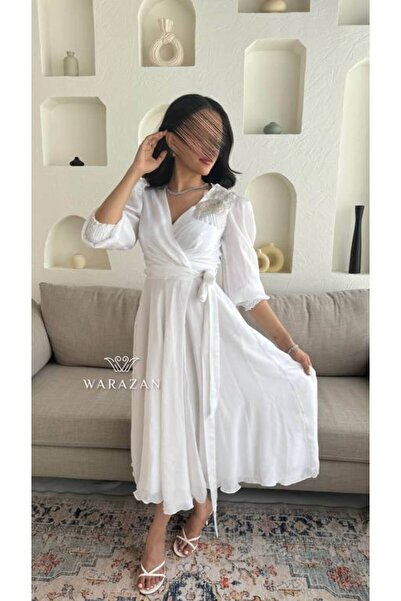 Warazan Soft Wrap Dress for Eid with Double Cloch and Embroidery