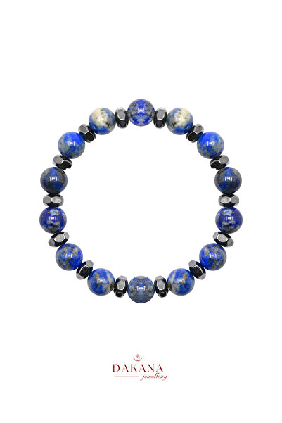 DAKANA JEWELLERY سوار رجالي من حجر اللازورد والهيماتيت المصقول المعتمد 8 مم م...