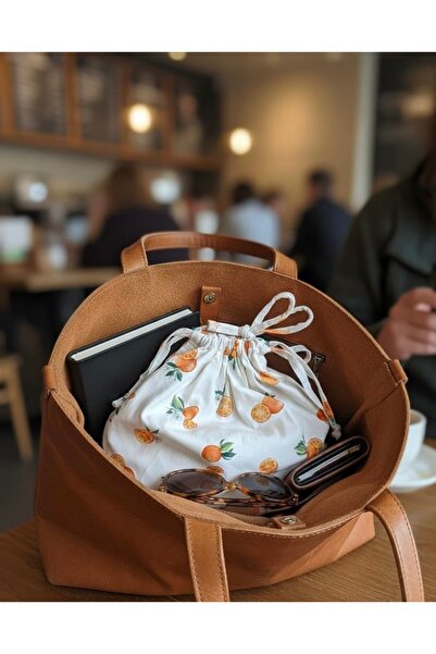 DAK Portakal Desenli Kese, Hediye Torbası, İpli Düzenleyici Kese, Makyaj Çantası