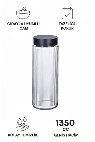 Sarina Cam Cam Erzak Saklama Kavanozu Çizgi Desen Mat Kapak