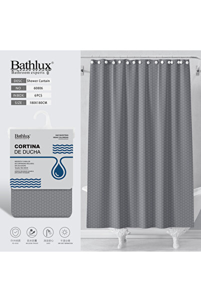 BATHLUX EVA Shower Curtain, Honeycomb Type, Gray 180*180 CM, 60806