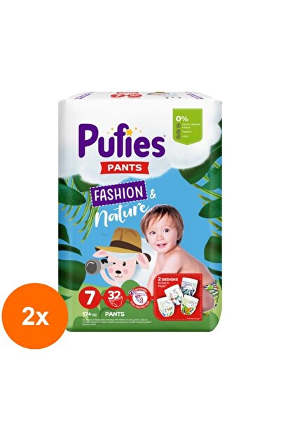 Pufies Set 2 x 32 Diapers Pants Fashion & Nature, Nr. 7, Extra Large+, 17 kg+