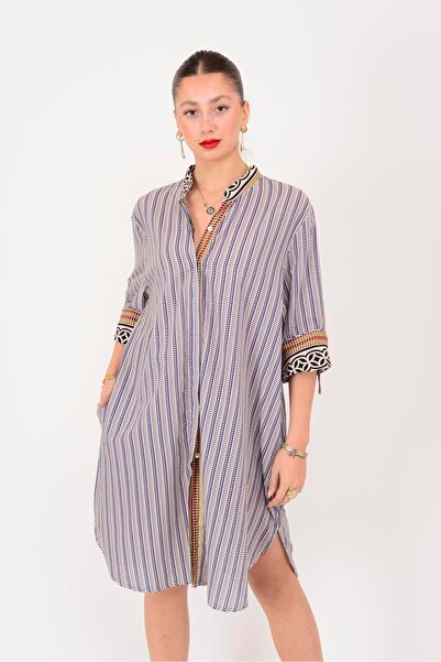 Park Moda An10557 Marine Detailed Short Shirt Dress