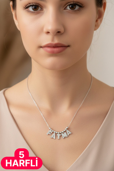 Moda Gümüş 925 Ayar Gümüş Zirkon Taşlı Kişiye Özel İsimli Gümüş Kolye