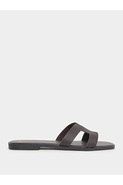 Styli Black Slip On Flat Sandals