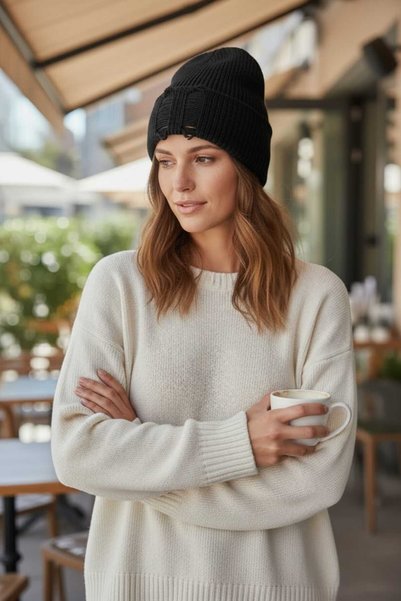 eleven market Special Design Knitted Black Women's Beret