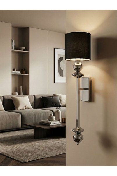Elite Lighting شمعدان حائط كهربائي أنيق من نيريد بلون الكروم مع رأس من القماش الأسود