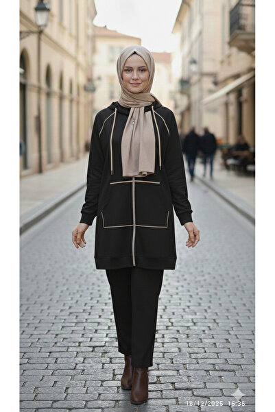 azram ΤΟΥΝΙΚ ΜΠΟΥΦΑΝ με φερμουάρ και λεπτομέρεια σε γραμμή Λ, με κουκούλα.