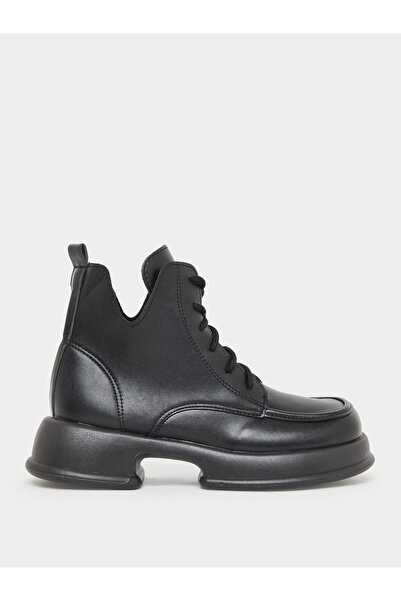 Take Two By Styli Women Black Lace-Up Chunky Heel Ankle Boots