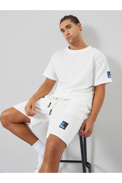 Styli Men White Textured T-Shirt and Shorts Set Co-ords
