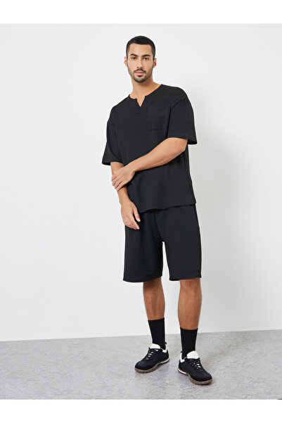 Styli Men Black Oversized T-Shirt and Shorts Co-Ords