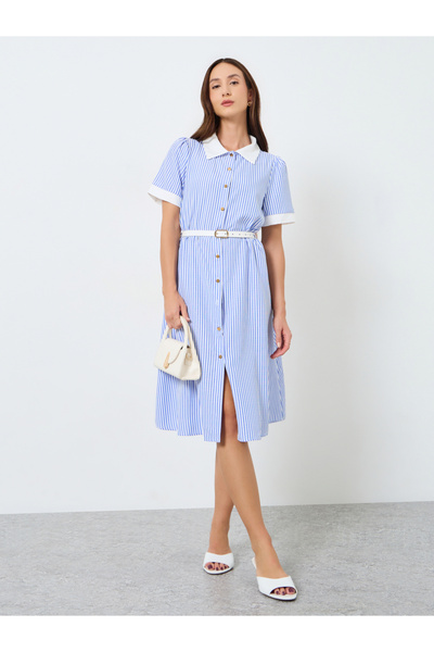 Take Two By Styli Women Striped Knee Length Shirt Dress