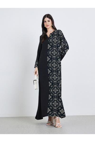 Styli Women Color Block Printed Panel Jalabiya
