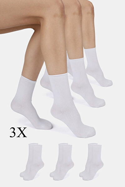 ERENART Bamboo Women's Elastic-Free White Socket Stitch-Free Premium Socks 3-...