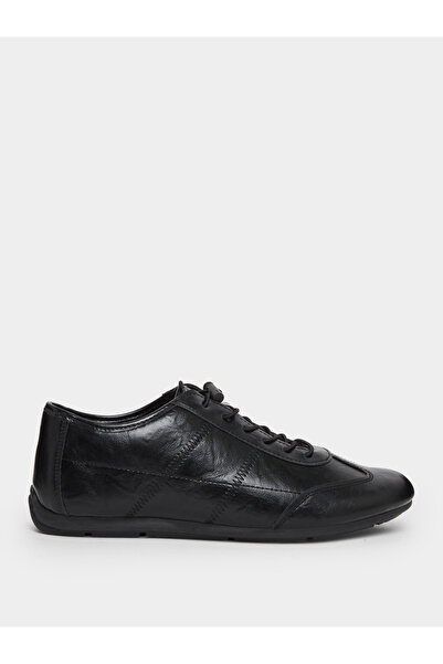 Styli Men Black Leather-Look Sneakers