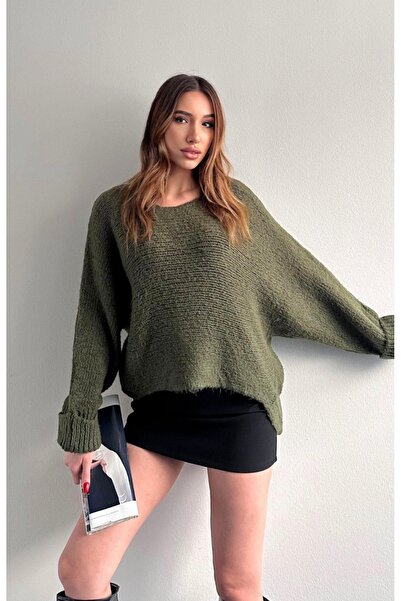 fujya Boat Neck Sleeve Layered Thick Knit Sweater