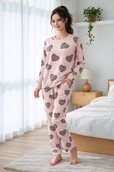 Silona Homewear Σετ πιτζάμες σε ροζ χρώμα με καφέ σχέδιο καρδιάς