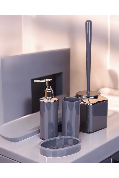 ozbience Şık 4'lü Banyo Seti, Katı Sabunluk, Sıvı Sabunluk, Diş Fırçalık, Tuv...