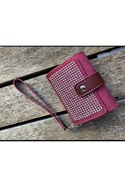 ÖZÜM TAKI Women's Stoned Multi-Compartment Card Holder Detail Wallet Light Burgundy