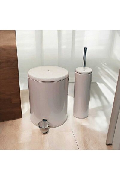 ozbience Şık ve dayanıklı bej pedal çöp kutusu ve tuvalet fırçası seti